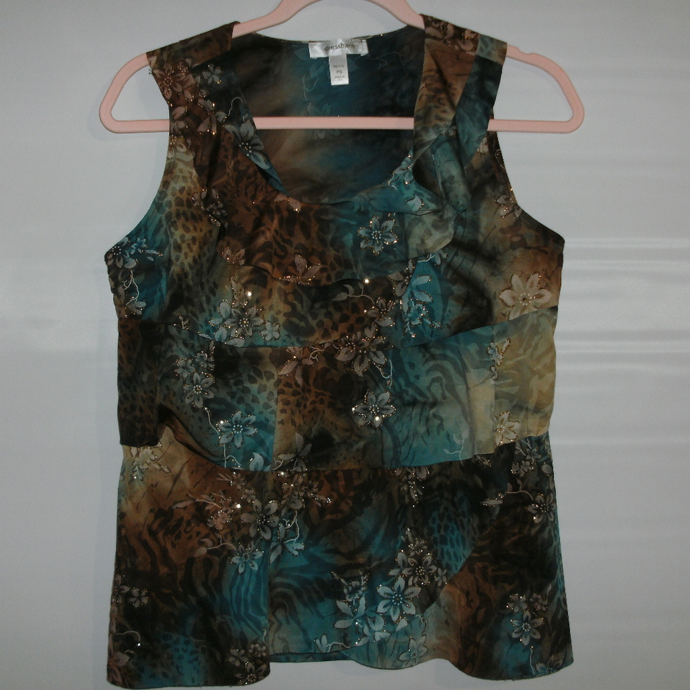 Dress Barn Tank Blouse Ruffled Front Petite Small - Picture 1 of 2